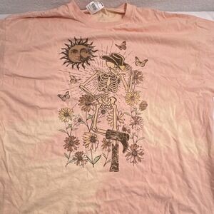 FULL TILT Men's XL Short Sleeve Crew Neck Graphic Tee Peach Skeleton